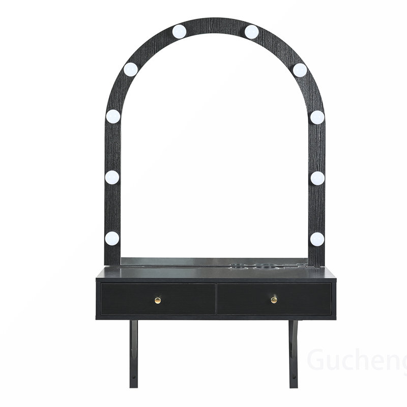 Versatile Floating Vanity Desk with Advanced Features and Abundant Storage, Black