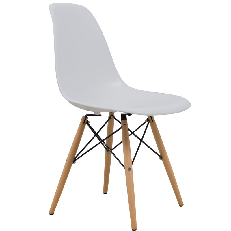 Dubuque Dining Side Chair with Metal Eiffel Base Design and Beech Wood Legs, White, 1