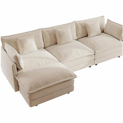 Free Combination Comfy Upholstery Modular Oversized L Shaped Sectional Sofa With Reversible Ottoman, Light Coffee Chenille