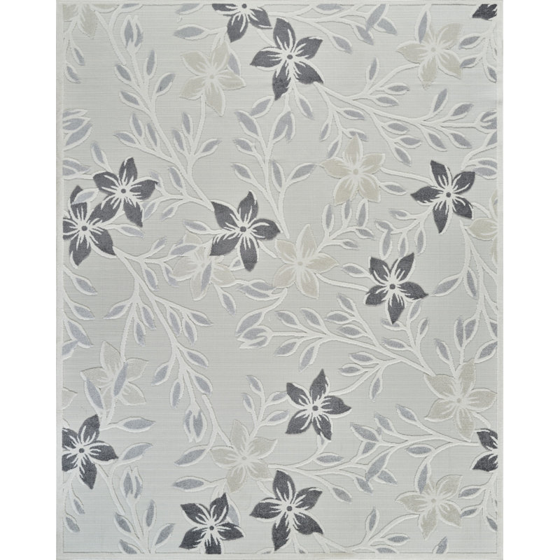 Tapis intérieur floral délavé 8 pi x 10 pi crème et gris