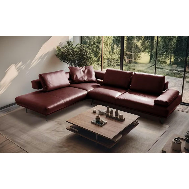 Trumansburg Leather Corner Sofa , Left Hand Facing, Red