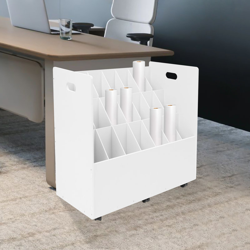 21 Slots Roll Files Storage Organizer With Wheels, White