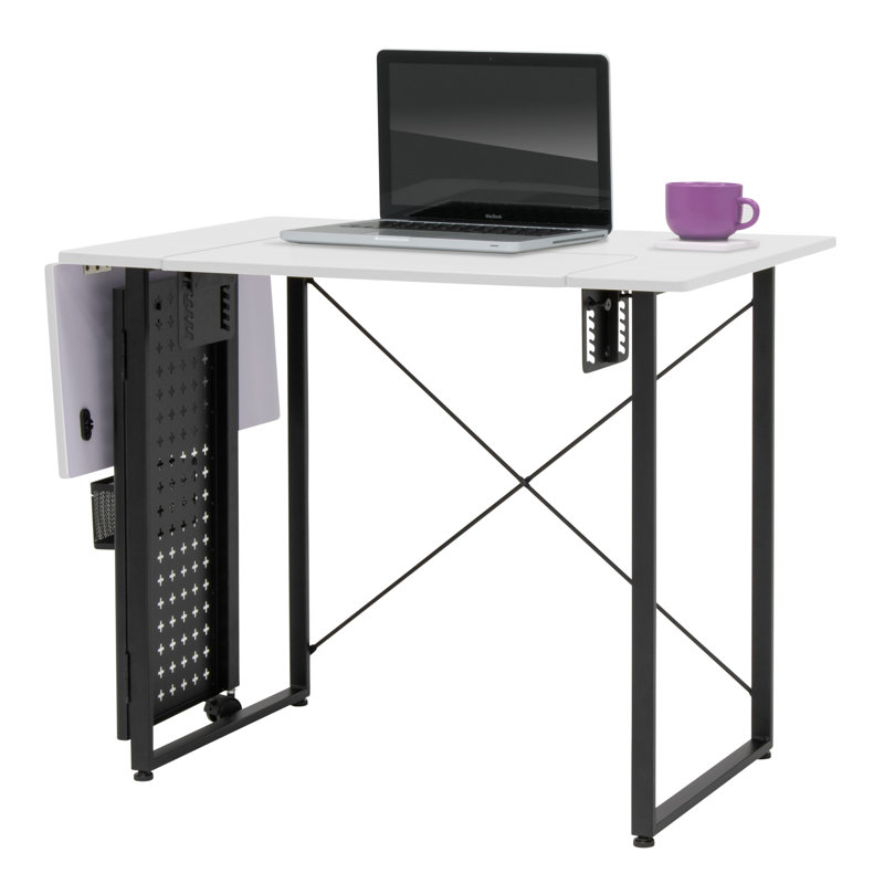 47.75'' x 23.5'' Foldable Sewing Table with Sewing Machine Platform and Wheels, White, White