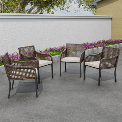 Chaises de salle à manger d'extérieur en métal avec coussins (ensemble de 4)