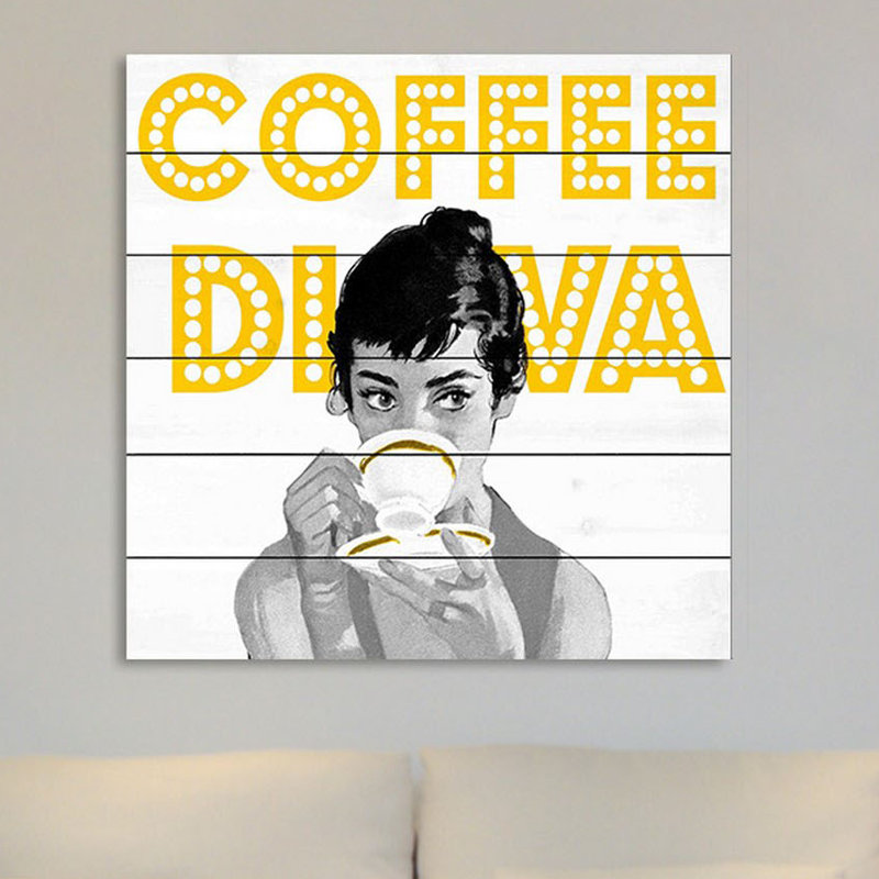 « coffee diva », reproduction d’impression sur bois, 40 po x 40 po
