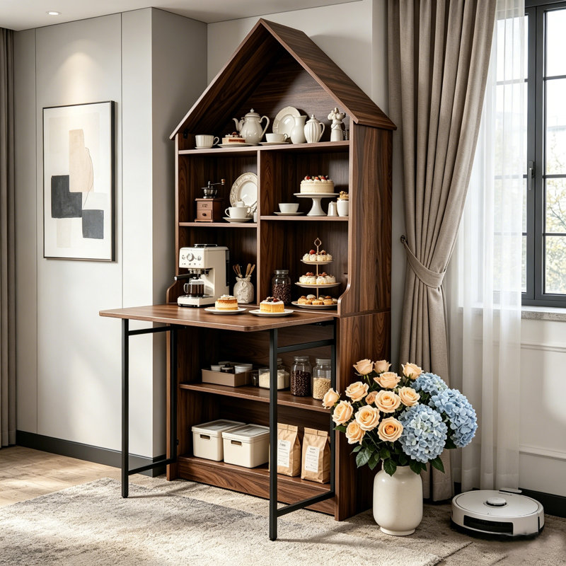 Bureau d'artisanat pliable avec tablettes de rangement, bureau convertible dissimulé en bibliothèque, bureau pliable pour les petits espaces