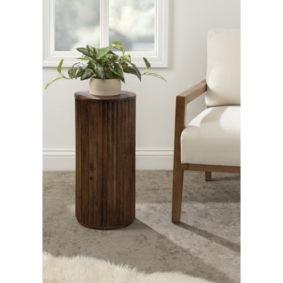 Round Ribbed Wood Drink Table