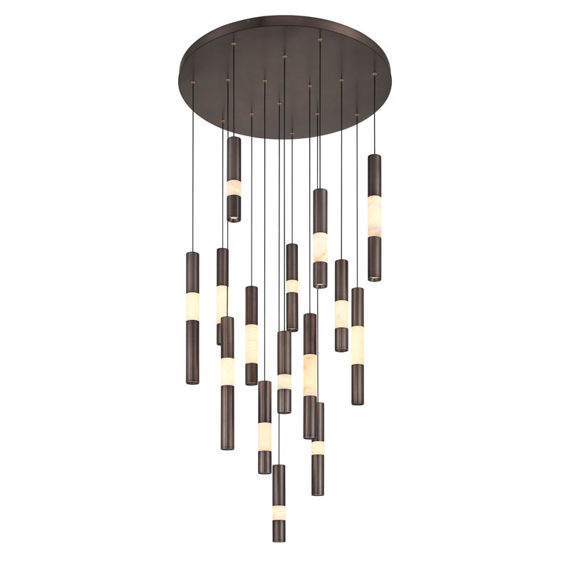 Lustre, 15 lumières, 32 po, bronze Harlow, albâtre, Bronze