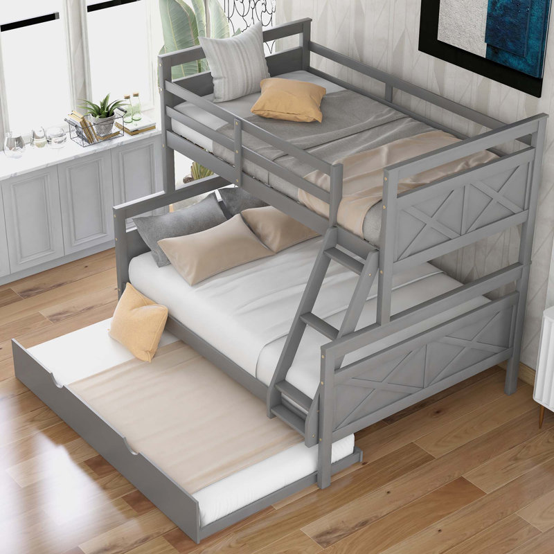 Lit superposé simple au-dessus d'un lit double avec lit gigogne Ewel par Harriet Bee, gris