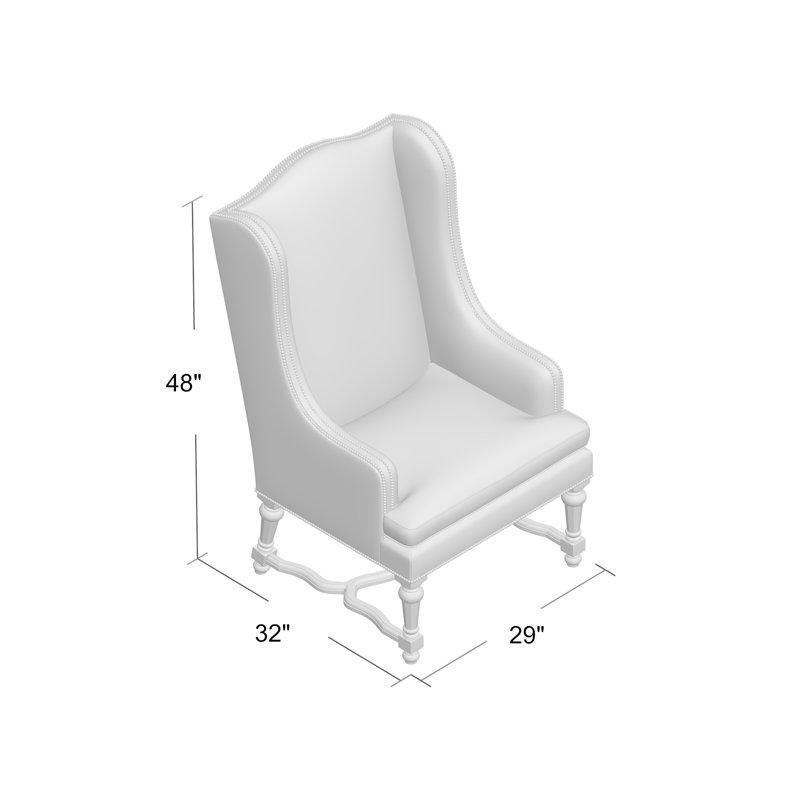 Normandie Upholstered Wingback Chair, Pewter Small, Venice Navy