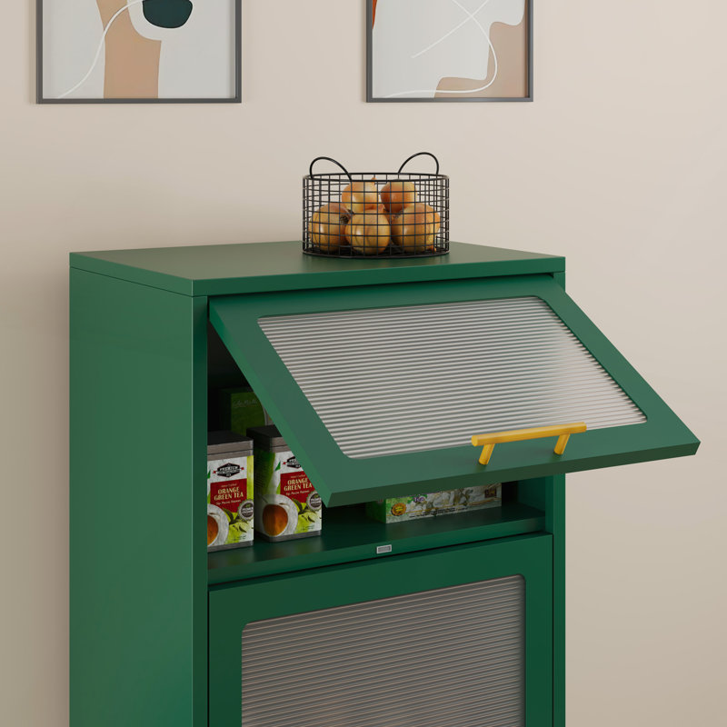 Vitrine de rangement à 3 niveaux avec portes rabattables, Vert