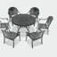 Ensemble de 7 pièces de mobilier de patio en aluminium coulé avec cadre noir et coussins de siège bleus (identique à: W1710S00487)
