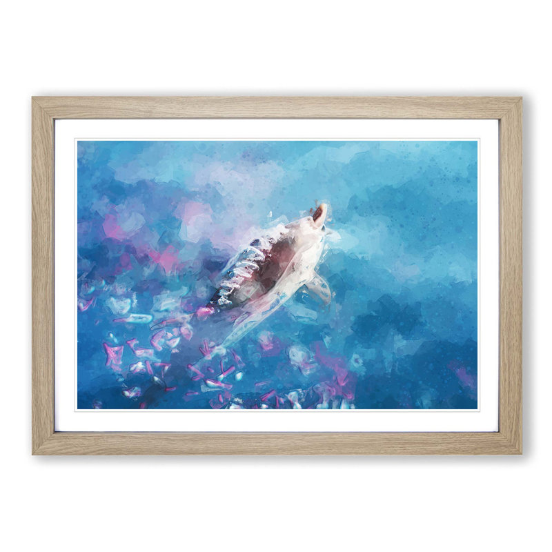 Swimming Dolphin in Abstract - Framed Print, 36cm H x 48cm W x 2cm D, Oak Framed