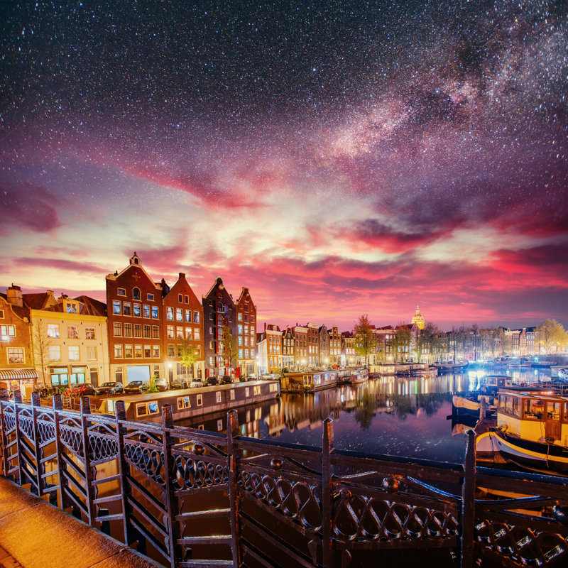 Danyel Beautiful Night In Amsterdam - Wrapped Canvas Print, 30cm H x 30cm W x 3.8cm D