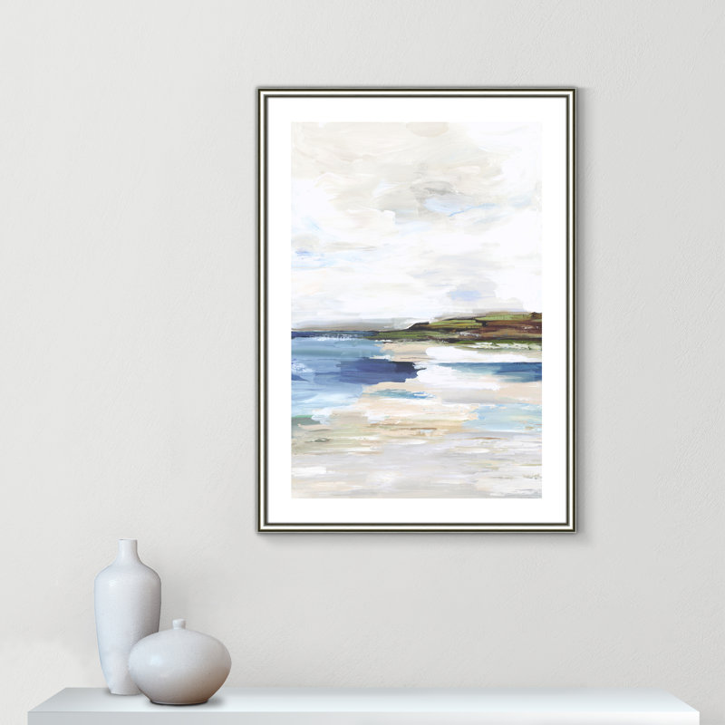 Terres lointaines I - Cadre photo, reproduction d'art sur papier, Papier avec cadre argenté