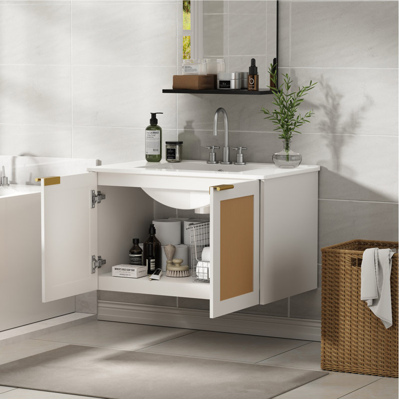 Meuble-lavabo de salle de bain autoportant de 30 po avec lavabo et armoire en bois massif entièrement assemblé