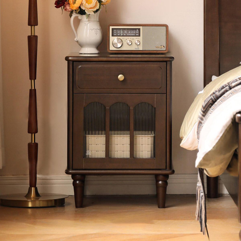 Dark-walnut Solid Wood + 1 drawers Nightstand