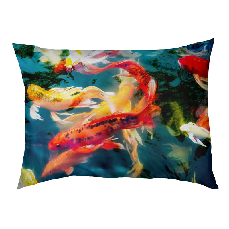 Coussin de designer koi étang Burkey, L 32,5 po x l 42,5 po, Noir