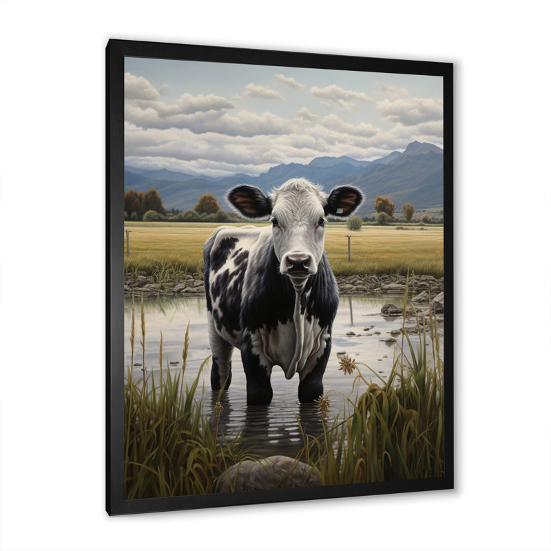 Ashkum " Cow Solitude II " Color Photography Print, 20" H x 12" W x 1" D, Black Picture Framed