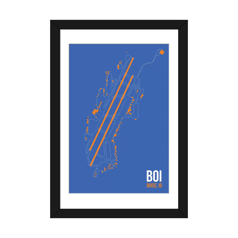 « boise », impression sur toile, "aéroport diagram series", H 32 po x l 24 po x P 1 po, Papier d'art encadré noir, Blanc
