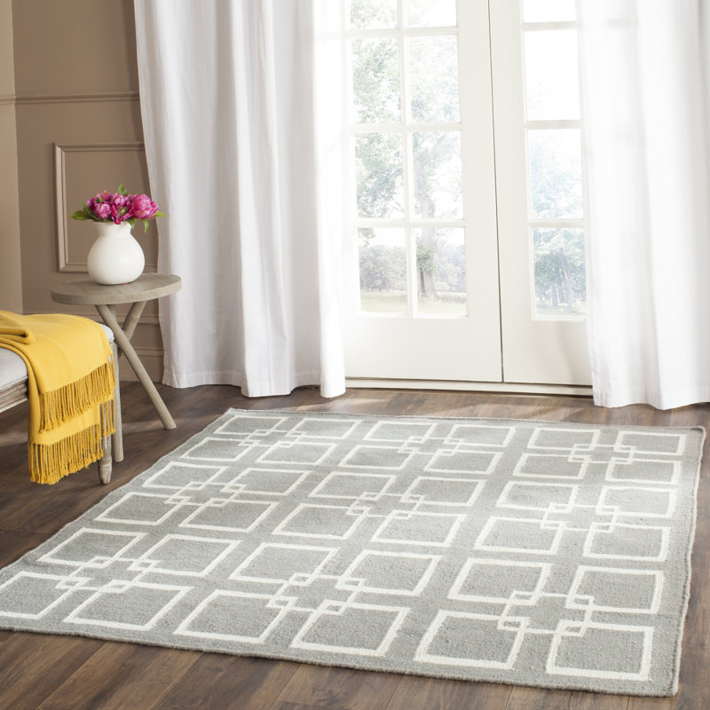 Dance Martha Stewart Flat Weave Wool/Silk/Cotton Geometric Rug in Cement Gray, Rectangle 5' x 8'