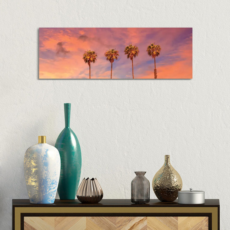 Palm Trees Sunset by Melanie Viola - Panoramic Print on Canvas, 30.48cm H x 91.44cm W x 3.81cm D, Wrapped Canvas