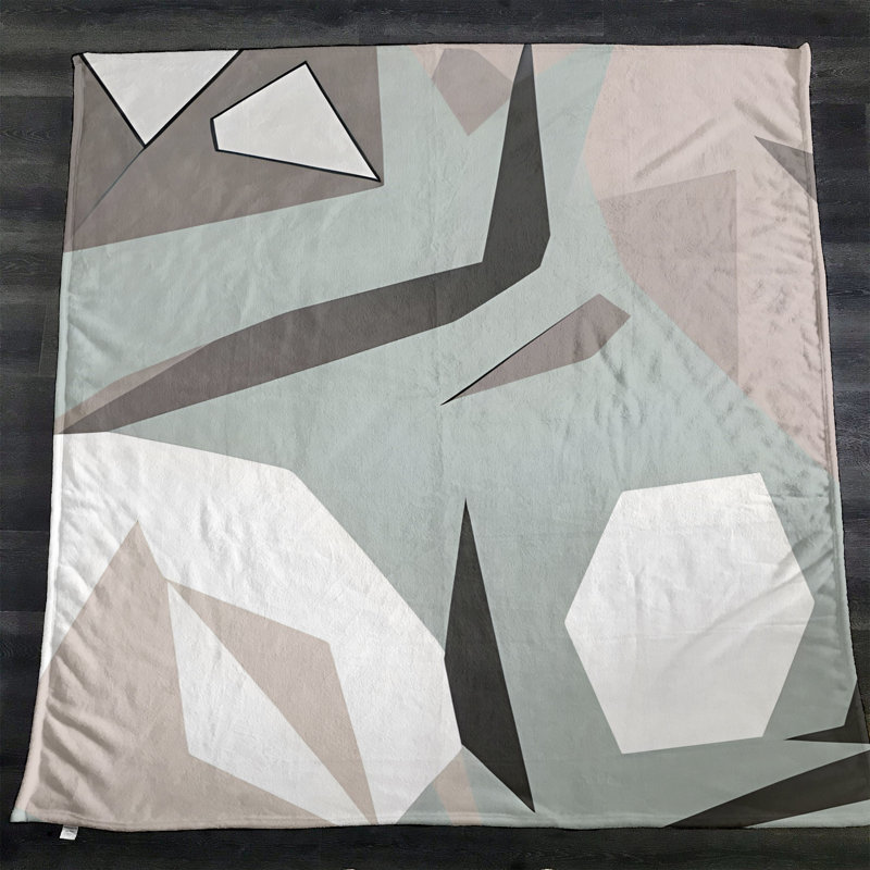 Throw Blanket, Geometric Shapes/Abstract, 68" W x 80" L, Gray/Blue/Pink