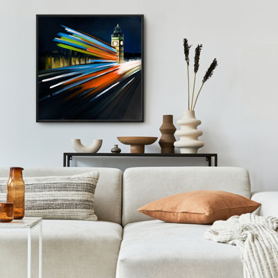 «London Bus with Long Exposure», art contemporain sur toile rouge