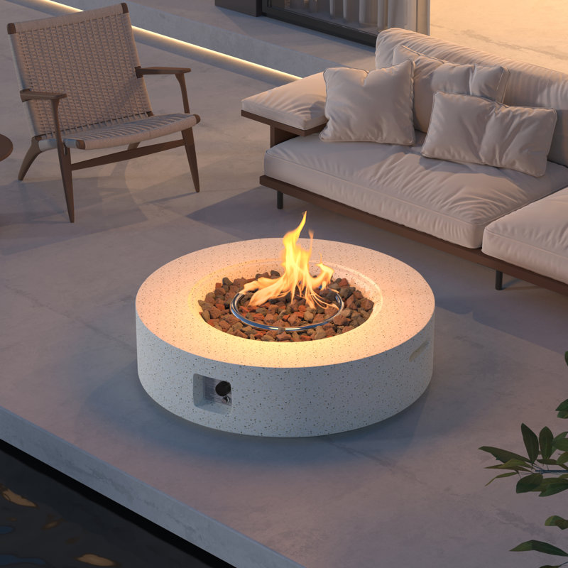 Borgia Concrete Propane Fire Pit Table, Terrazzo White