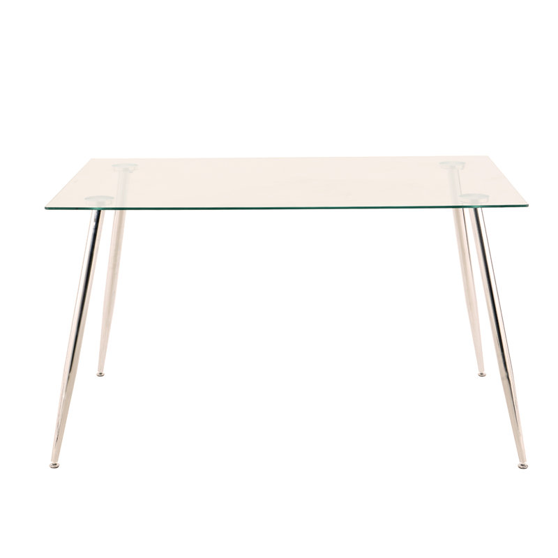 Modern simple rectangular glass dining table, solid tempered glass tabletop, electroplated table legs, 5, Gray/Silver