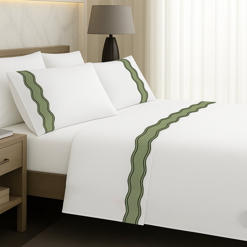 Linen Frame Trim Sheet Set, White, California King Sheet Set