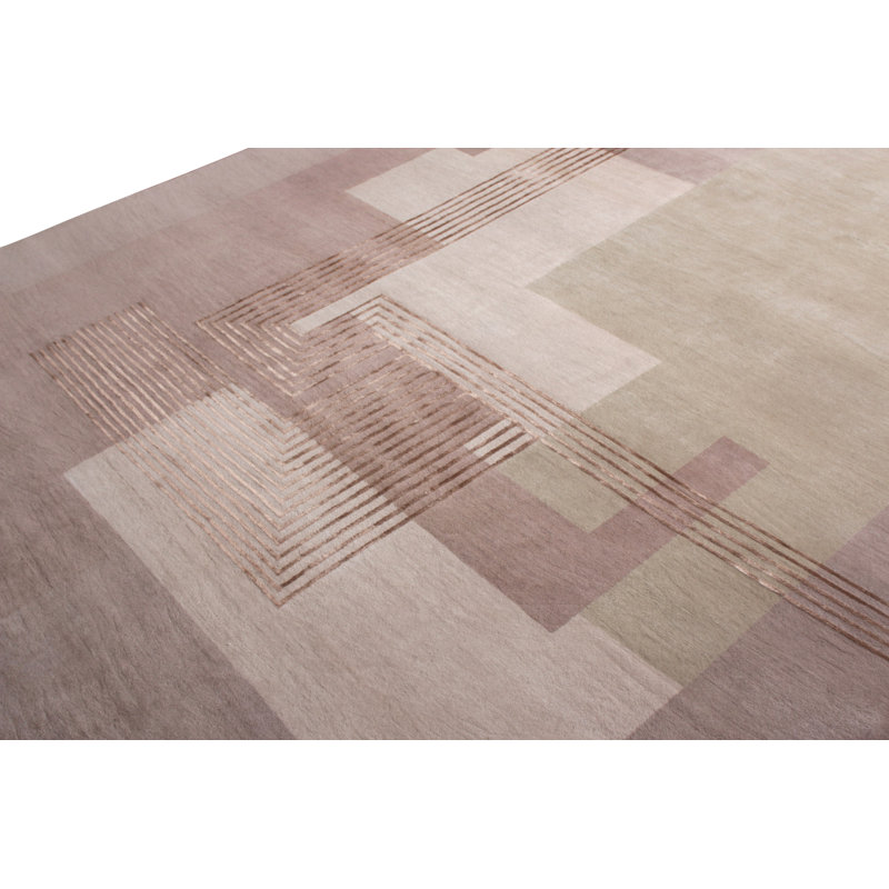 Art Deco Hand Knotted Wool Geometric Area Rug, Rectangle 12' x 15'