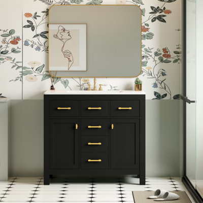 36'' Bathroom Vanity With Ceramic Sink Combo Set,Modern Freestanding Single Bathroom Cabinet With 4 Drawers & 2 Cabinets,Storage Cabinet For Bathroom, Solid Wood Frame Vanity Set, Bathroom Vanity