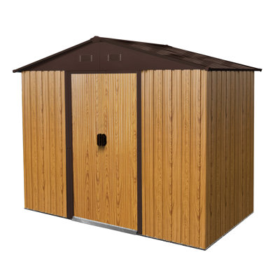 8Ft X 4Ft Metal Storage Shed With Sloped Roof - Coffee For Lawn Care Versatile And Garden