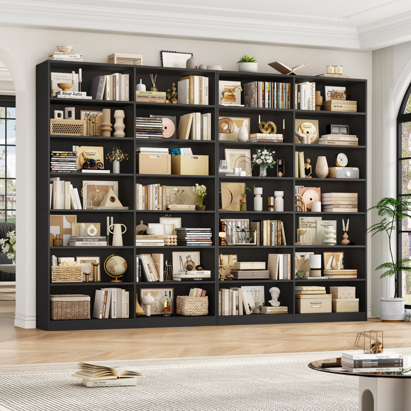 84" Tall Double Wide Bookshelf, 7-Tier Bookcase with 28 Storage Cubes, Large Capacity Shelving Unit for Books & Decor (Set of 2)