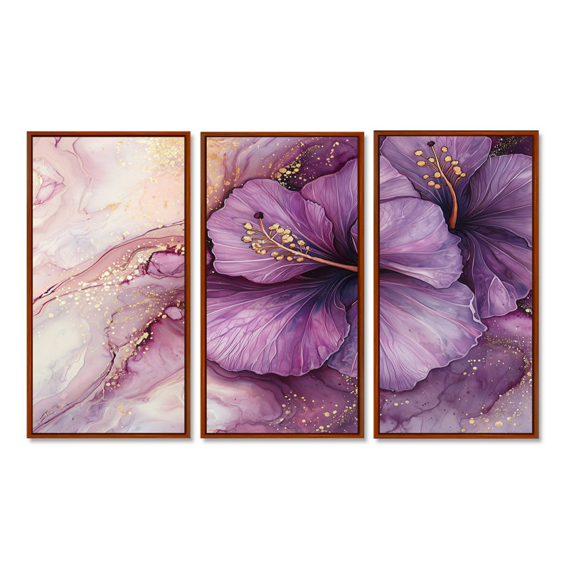Adarrion - ensemble d'art mural hibiscus, H 28 po x l 36 po, Reproduction avec cadre flottant, Brun