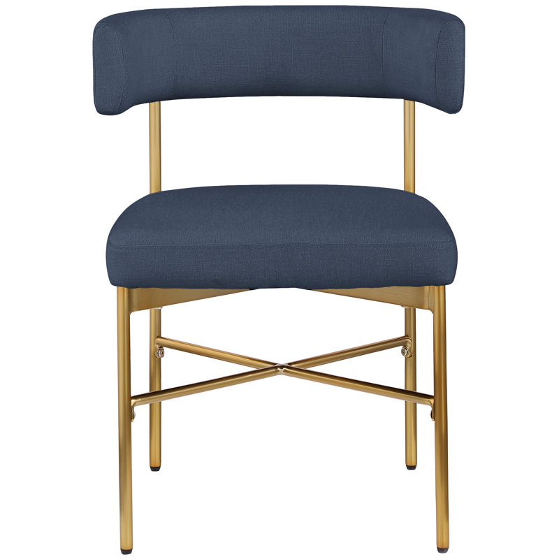 Klaidi Linen Textured Fabric Dining Chair, Navy Linen Textured Fabric, Brushed Gold