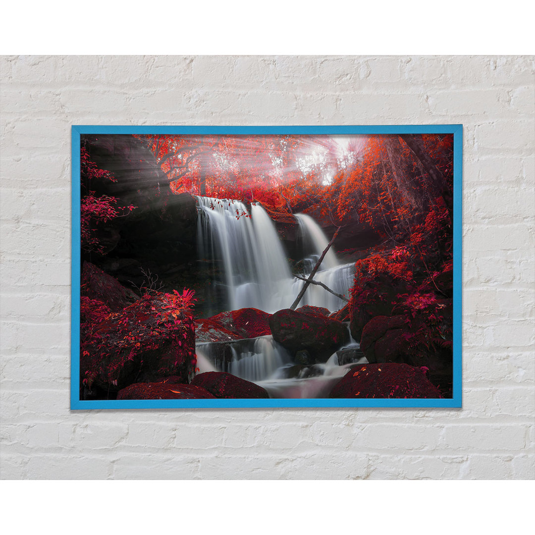 Red Forest Waterfall Delight - Einzelner Bilderrahmen Kunstdrucke