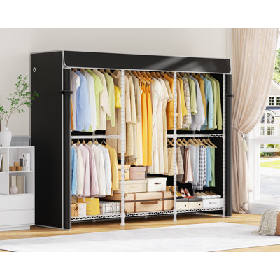 E14C Pro Heavy Duty Closet Organizer System with Cover，Freestanding Clothing Racks for Hanging Clothes，4 Tiers Adjustable Garment Rack with 4 Hanger Rods, Portable Clothing Storage, 69" W × 16" D × 77" H Hold 960 lbs