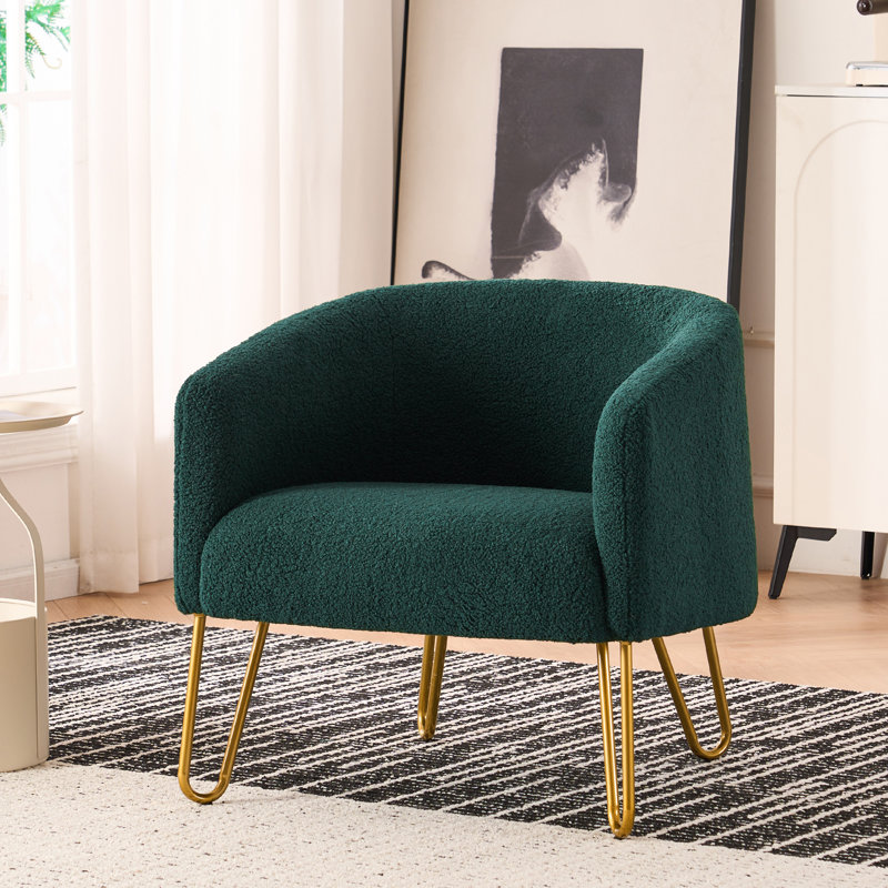 Kashiff Lamb Wool Fabric Upholstered Modern Design Barrel Accent Chair With Armrest, Green