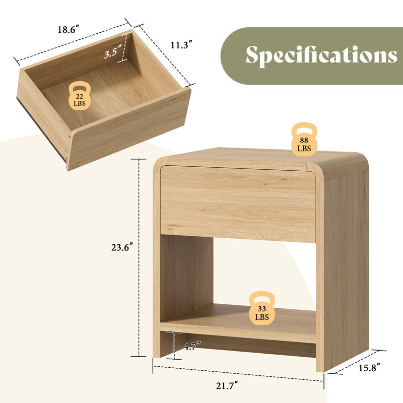 Particle Board Bedside Table, Light brown
