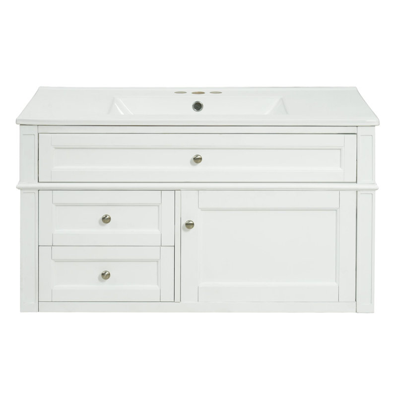 Meuble-lavabo mural 36 po avec lavabo mural 36 po, 3 tiroirs et portes à fermeture en douceur, Blanc
