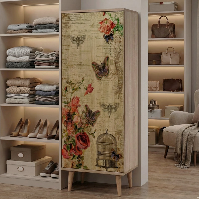 Range-chaussures à fleurs et papillons avec 8 tablettes