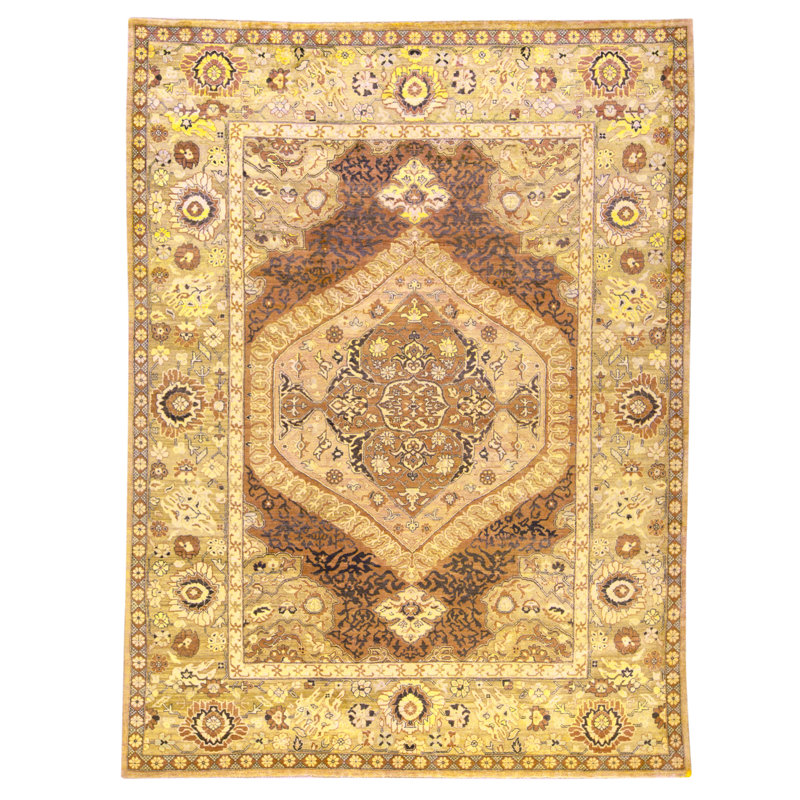 Tapis brun et chameau de haute qualité noué à la main