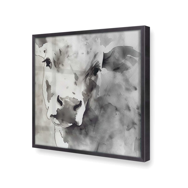 Vache abstraite monochrome I, Cadre en zinc patiné, H 13,75 po x l 13,75 po