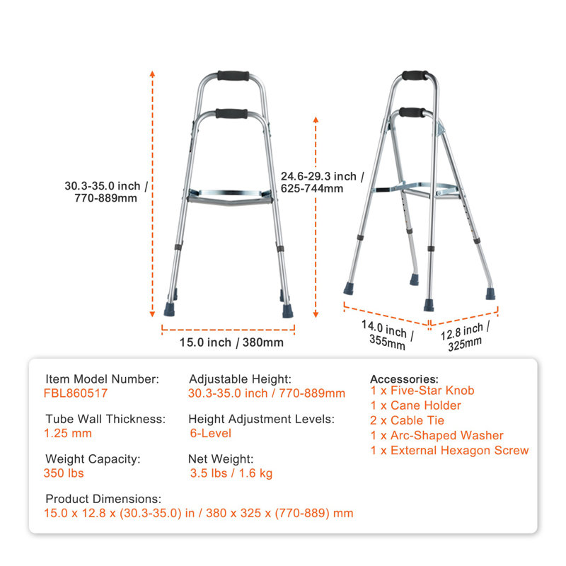 Adjustable Height Folding Hemi Walker - Lightweight Aluminum One Arm Mobility Aid for Seniors & Adults