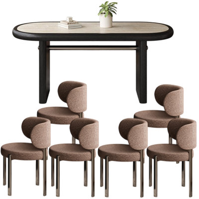 Ensemble de table de salle à manger ovale Crème