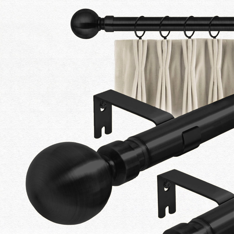 Adjustable 4.5cm Double Curtain Pole, 5cm H x 210cm W x 2.5cm D, Matte Black
