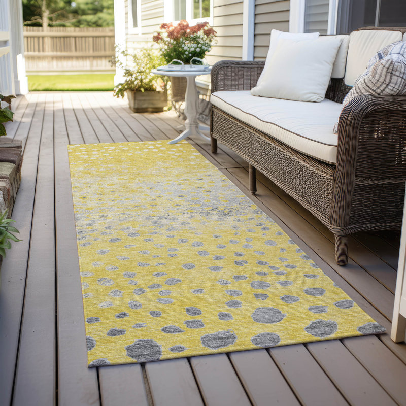 Tapis jaune intérieur / extérieur lavable en machine Christain ACN1370, Tapis de couloir 2 pi 3 po x 7 pi 6 po