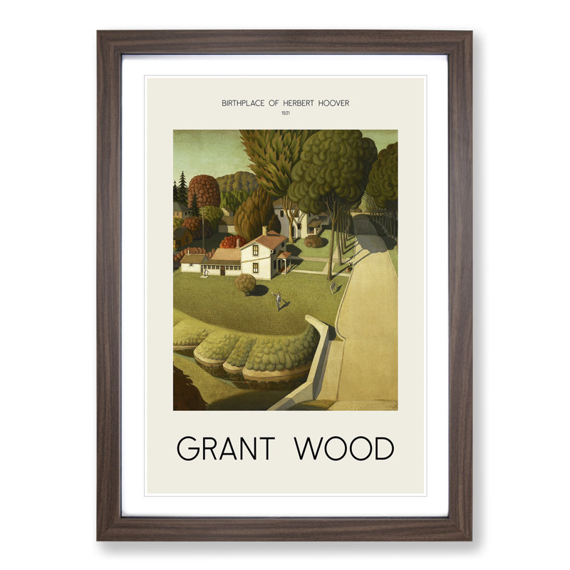 The Birthplace of Herbert Hoover by Grant Wood - Picture Frame Painting, 65cm H x 48cm W x 2cm D, Walnut Framed